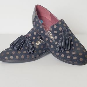 Spring Step L'artiste Black Suede Polka Dot Tassle Loafers